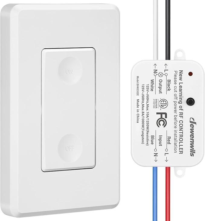 DEWENWILS Wireless Remote Light Switch, Expandable Wireless Wall Switch Kit, No Wiring, No WiFi, 100 Ft RF Range, Programmable, Remote Control Light Fixture for Lamps, Ceiling Lights, Fans