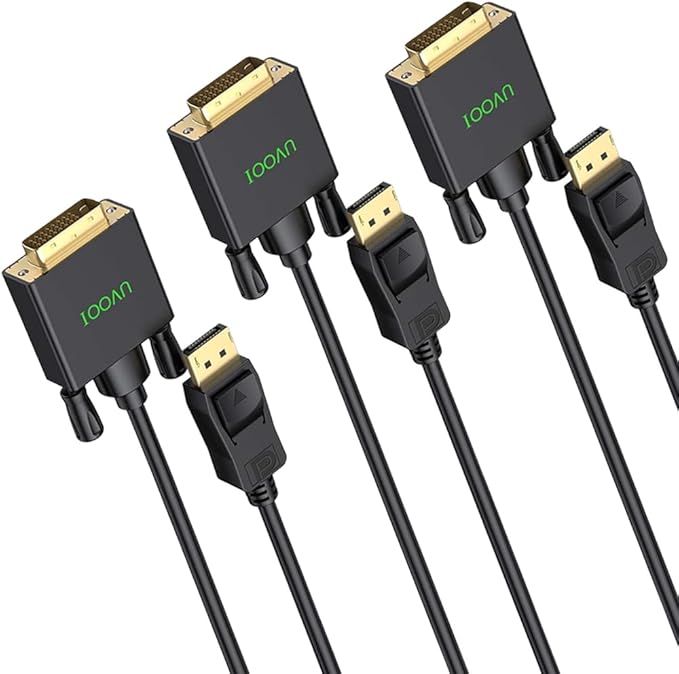 DisplayPort to DVI Cable 6ft 3-Pack, DP to DVI Cable Cord Male to Male Cord Compatible with Computer, PC, Monitor, TV, Projector and More