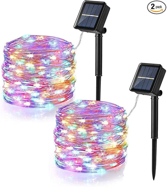 Brizled 2 Pack Each 200 LED 66ff Multicolor Solar Christmas Lights, Colored Solar String Lights 8 Modes Twinkling Fairy Lights with Memory Waterproof Twinkle Lights for Outdoor Garden Party Tree Decor
