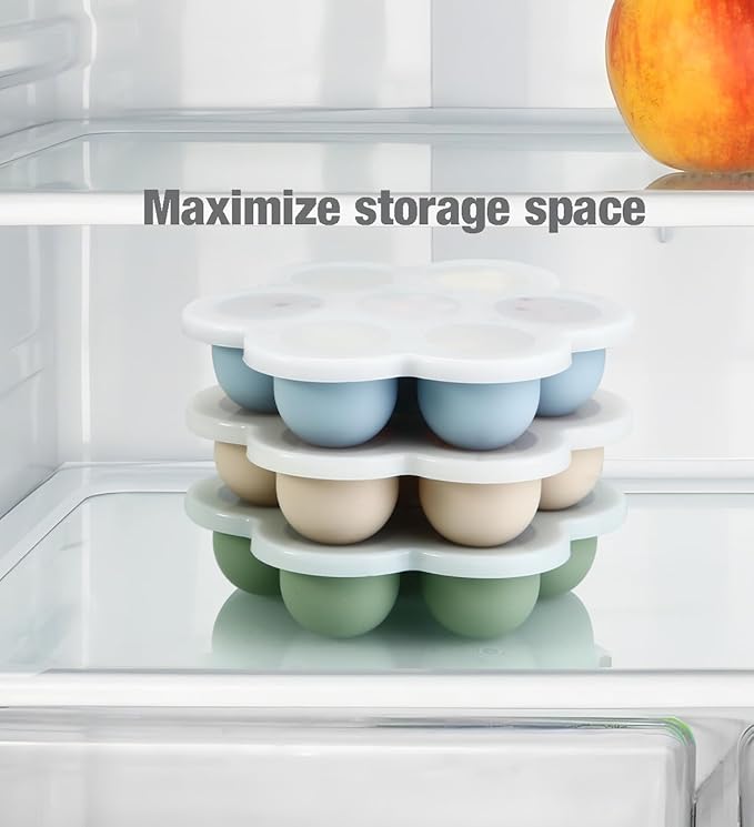 PandaEar 3 Pack Baby Food Freezer Tray with Lids, Silicone Baby Food Storage Container for Homemade Baby Food, Purees, Breastmilk (Blue/Green/Carnation)