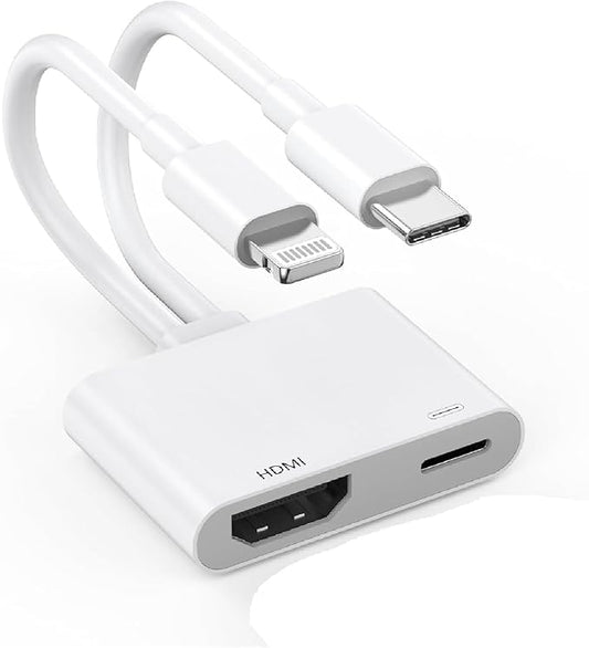 [Apple MFi Certified] 2 in 1 Lightning and USB-C to HDMI Adapter for iPhone,4K@60Hz DVI Lightning Type C Digital AV HDMI Adapter Cord for iPhone 17 16 15 14 13 12 11 XS XR X 8 HDTV/Projector/Monitor