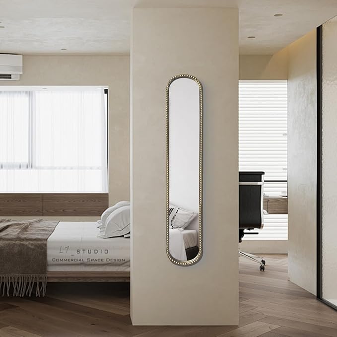 Long Skinny Mirror for Wall,Gold Narrow Oval Mirror for Entryway Bath,Metal Frame with Gold Decor Mirrors,7.9X 44