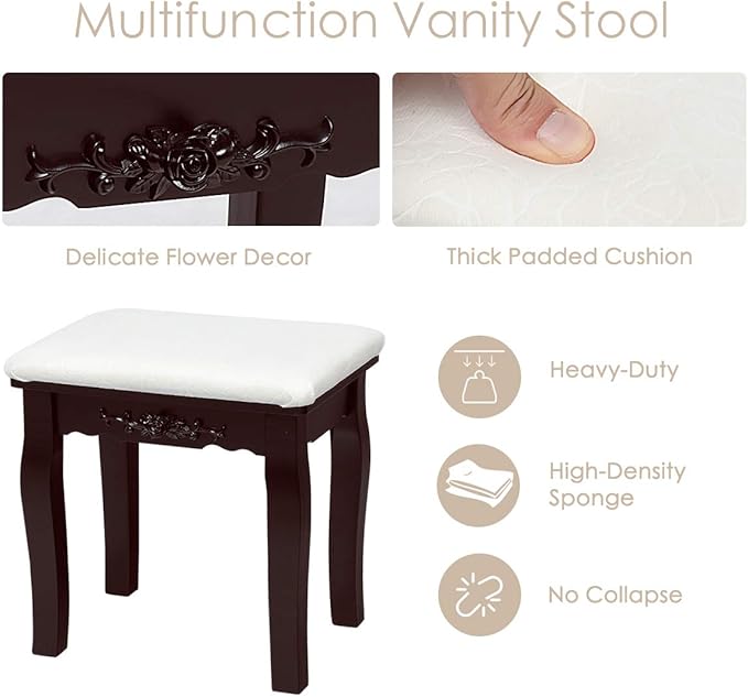 CHARMAID Makeup Vanity Table with Lighted Mirror, Vanity Desk with 10 LED Lights, Adjustable Brightness, 5 Drawers and Removable Storage Organizer, Bedroom Dressing Table with Stool (Espresso)