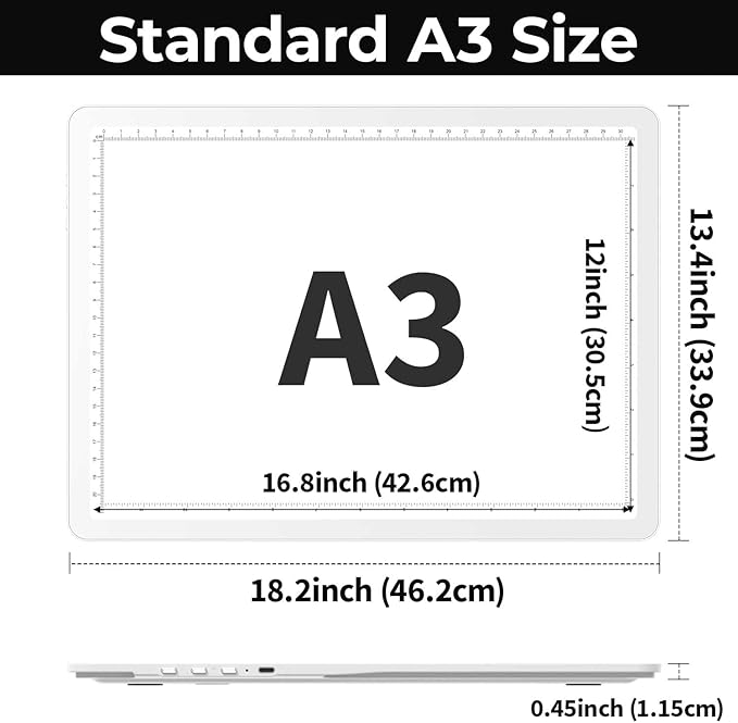Zocelight Rechargeable A3 Light Board with Built-in Stand,Super Bright Magnetic Light Box for Tracing,Wireless Light Pad for Diamond Painting,Side Buttons,LED Light Table for Drawing,Sketching(White)