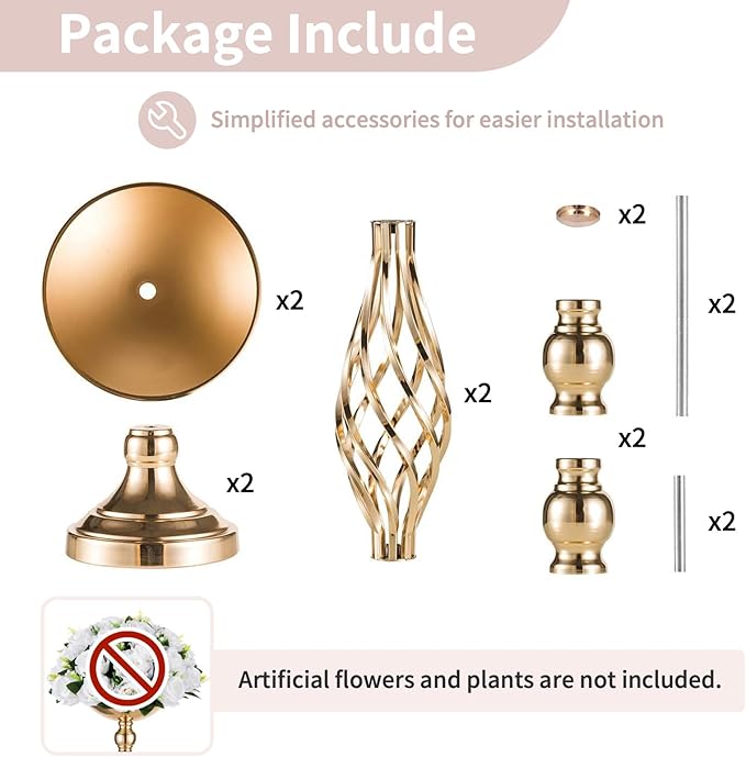 2 Pcs Versatile Metal Flower Arrangement & Candle Holder Stand Set for Wedding Party Dinner Centerpiece Event Restaurant Hotel Decoration (Gold, 2 x M)