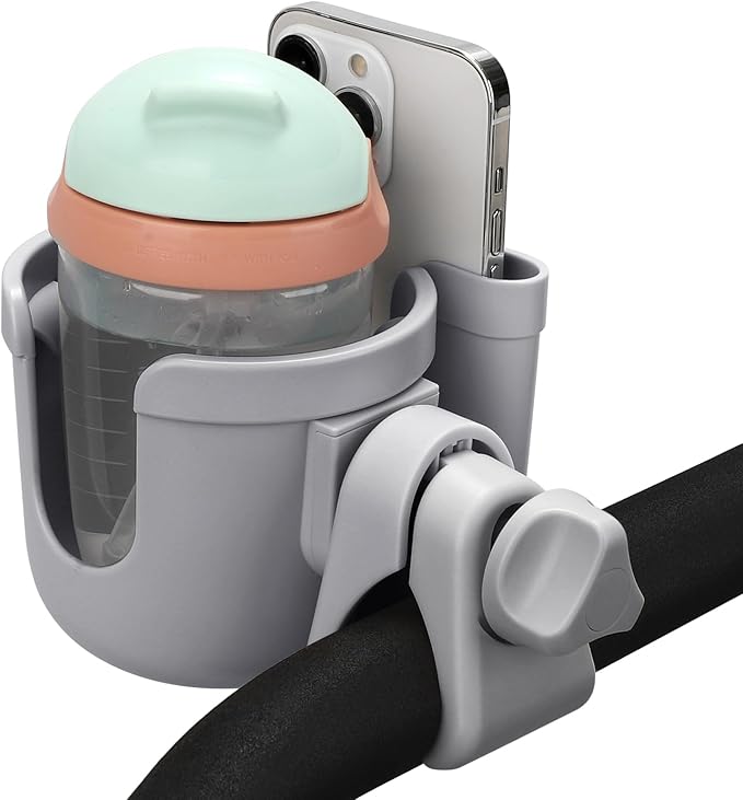 Accmor Stroller Cup Holder with Phone Holder, Bike Cup Holder, Universal Cup Holder for Uppababy Nuna Doona Strollers, 2-in-1 Cup Phone Holder for Stroller, Bike, Wheelchair, Walker, Scooter