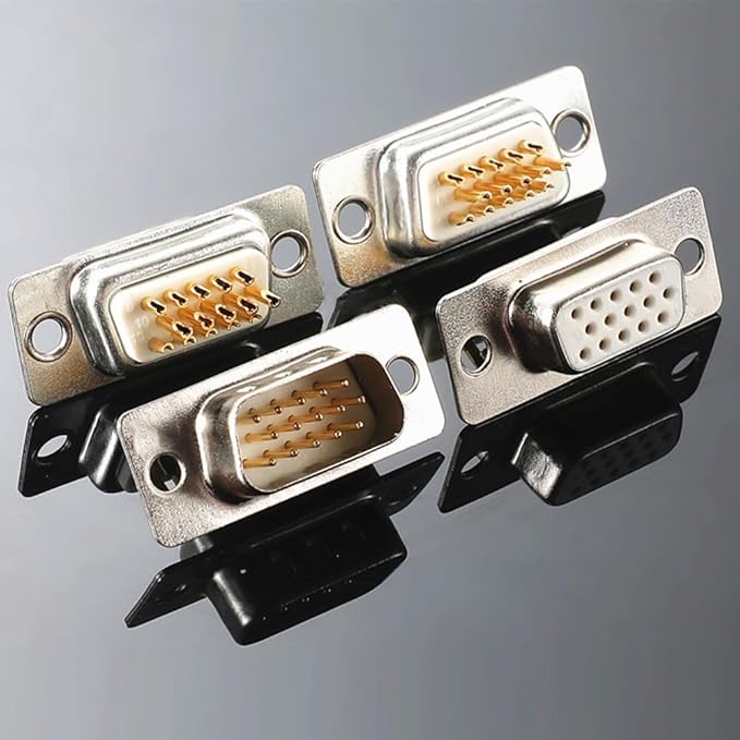 10PCS VGA Male Female DB15 3Row Solder Cup Connectors, Gold Plated Joints Solder Type D-SUB HD15 15Pin D Sub Couplers(Male x 5, Female x 5)