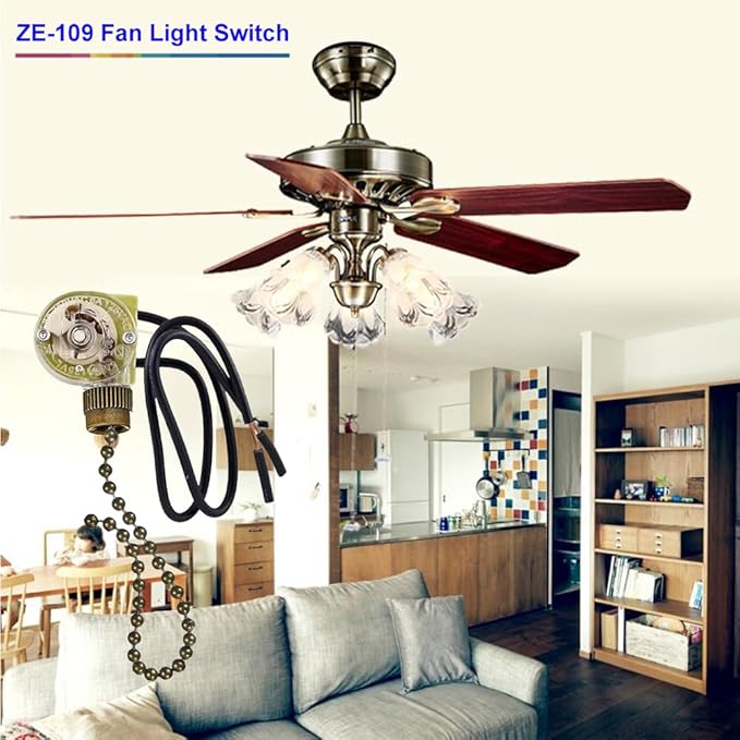Ceiling Fan Light Switch Zing Ear ZE-109 Two-Wire with Pull Cords,On/Off Control Light Switch for Ceiling Fans, Lamps & Wall Lights – Compatible with Harbor Breeze Replacement Parts, (2-Pack, Bronze)