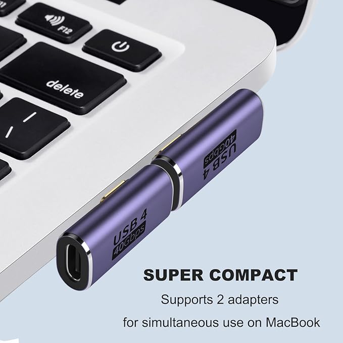 AreMe 2 Pack USB C Male to Female Adapter, 90 Degree Right Angle Type C Extender Support 100W, 40Gbps, 8K@60Hz for Thunderbolt 4/3, MacBook Pro/Air, Laptop, Phones and More Type C Devices (Purple)