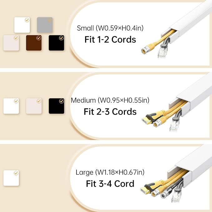 Delamu Cord Hider Wall, 85in Cord Covers for 3-4 Wires on Wall, Cable Hider Wire Hiders Wire Covers for TV Cords on Wall, Easy Mount Cable Cover Management Kit to Hide TV Wires, W1.18 H0.67in, White