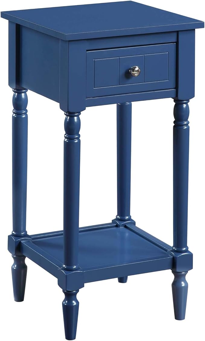 Convenience Concepts French Country Khloe 1 Drawer Accent End Table 14" - Traditional Farmhouse Side Table with Storage Drawer and Shelf for Living Room, Cobalt Blue