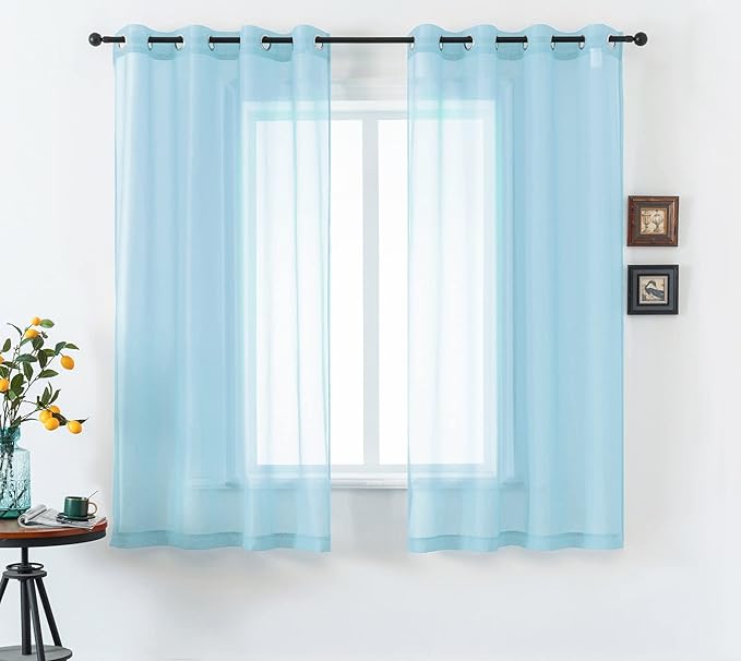 DUALIFE Sky Blue Voile Sheer Grommet Curtains,Look Semi Natural Light Flow Sheer Drapes,Elegant Solid Color Touch Soft Drapes, 52X54 Inch for Living Room Bedroom,Set of 2 Panels Light Baby Blue