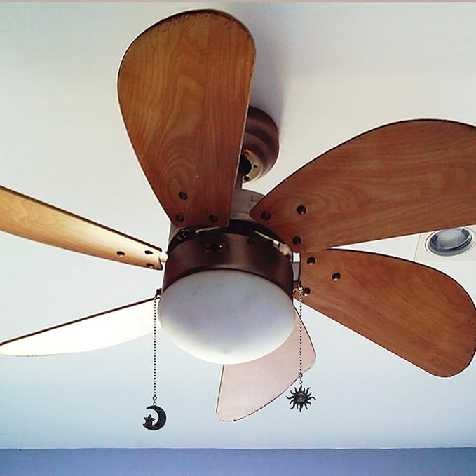 Ceiling Fan Pull Chain Set Decorative Totem Bohemia Pull Chain Pendant Extension 12 Inches Lighting Fan Beaded Ball Fan Pull Chain Extender Ornament with Connector Moon and Sun (Bronze)