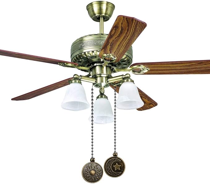 Copper Ceiling Fan Pull Chain Set, Decorative Totem Fan Pull Chain Pendant Extension, 12 Inches Lighting & Fan Beaded Ball Chain Extender Ornament with Connector, Moon and Sun (2Pack)