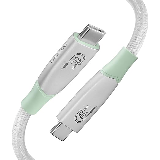 INSIGNIA 7 ft. USB-C Charge-and-Sync Braided Cable, High-Speed 20 Gbps for Laptop, MacBook, PC, Tablet, Smartphone, iPhone - Light Green