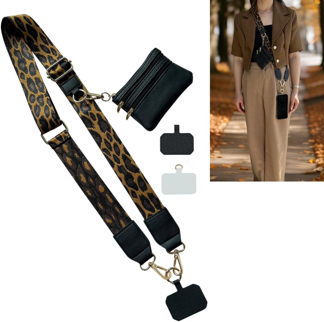 Phone Lanyard Crossbody Adjustable Strap with Zipper, Leather Wallet Pouch, Multifunctional Phone Lanyard