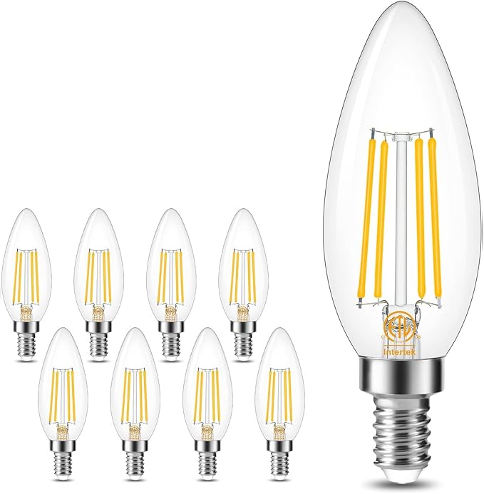 Cotanic Dimmable Candelabra LED Bulb 3000K Soft White,E12 Base Ceiling Fan Light Bulb 60W Equivalent, B11 LED Candle Shape with Clear Glass,C35 Filament Chandelier Light Bulb,600LM,8 Pack