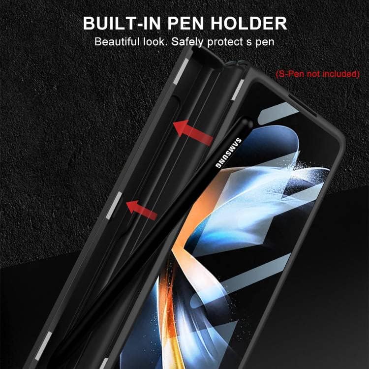 Magnetic Hinge Protective Case for Samsung Galaxy Z Fold 4, All-Inclusive Case with S Pen Box Holder and Front Glass