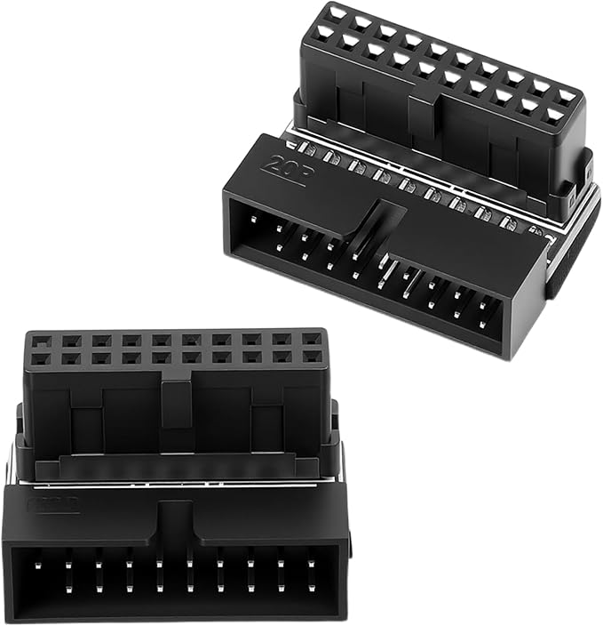 2 Pack USB 3.0 90 Degree Adapter Right Angle 19 Pin/20 Pin Female to MaleMotherboard Down19-pin Connector Extension Power Adapter L Turn Right Angle Socket (Down/Black-20Pin)