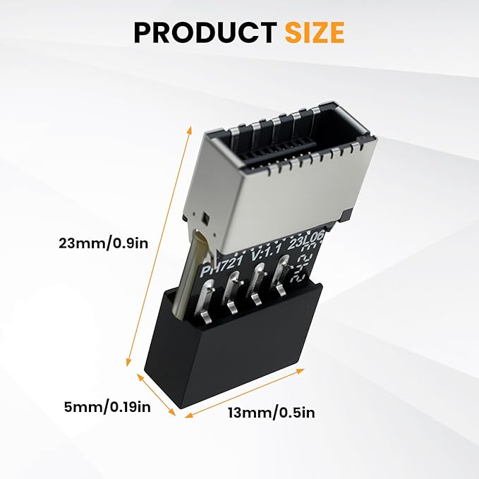 USB 2.0 to USB 3.2 Gen 1 Header Adapter, 9Pin Male to Type-E Key-A Female Mainboard Header Extension Adapter for Extending Type-C Ports on Front Panel of PC