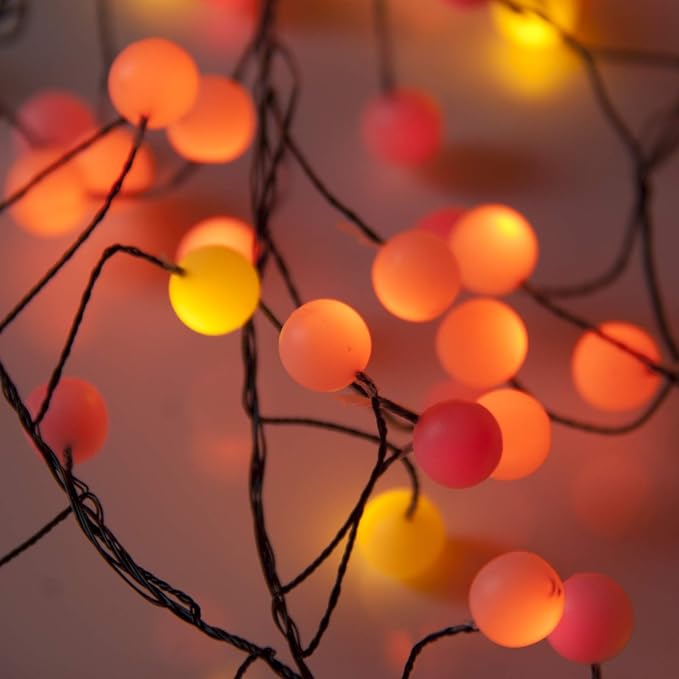 QBIS 120 LED Christmas Cluster Fairy Lights – Red, Orange, Yellow Indoor Decorative String Lights, Plug-in Fall Decor for Indoor or Outdoor use.