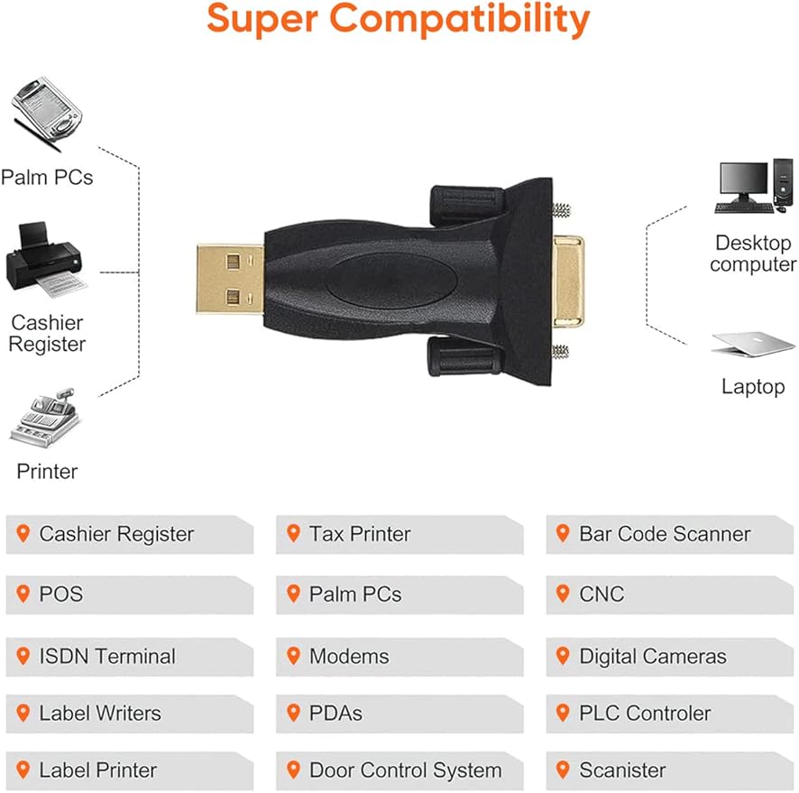 CableCreation USB to RS232 Adapter with PL2303 Chip, USB to DB9 Serial Female Converter Compatible with Windows 10, 8.1, 8, 7, Vista, XP, Linux and Mac OS X 10.6 and Above,Black