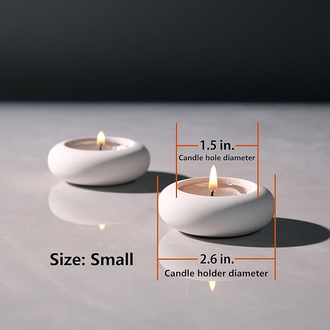 Handmade Decorative Pebble Tealight Candle Holders Set of 8 - Handcrafted Home Decor Accent for Calming Earthy Aesthetic White Cement Diameter 2.6 inches
