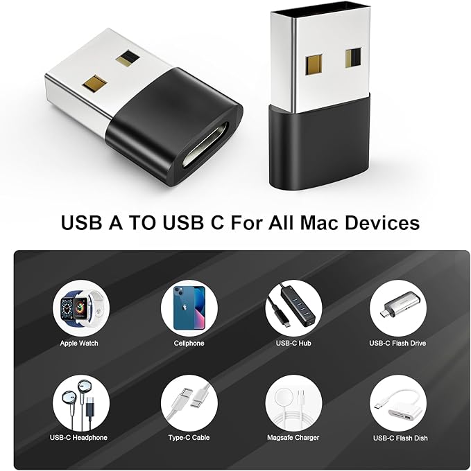 USB to USB C Adapter 10 Pack, Type C Female to A Male Charger Cable Converter for iPhone 15 14 13 12 Pro Max Plus, Apple Watch Ultra iWatch 9 8 7, MacBook Pro, iPad 10 9,Samsung Galaxy S20-23 and More