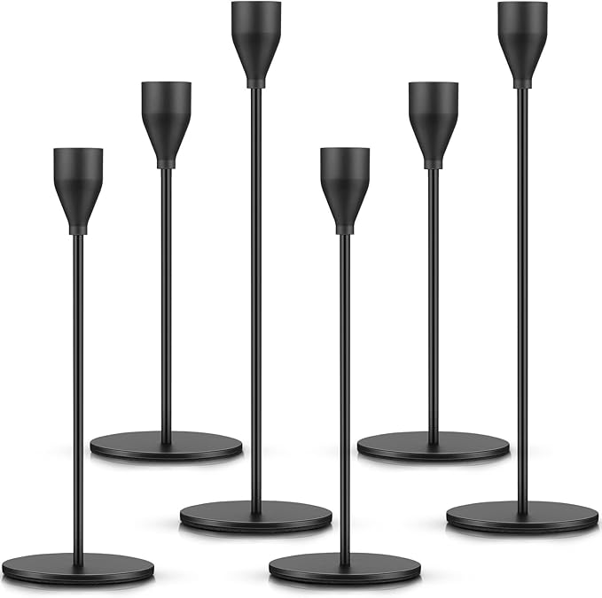 Cunhill 6 Pcs Black Taper Candle Holder Candlestick Holder Metal Candelabra Tall Candle Sticks Holders for Christmas Thanksgiving Wedding Party Table Centerpiece Decor, Fits 0.75 Inch Thick Candles