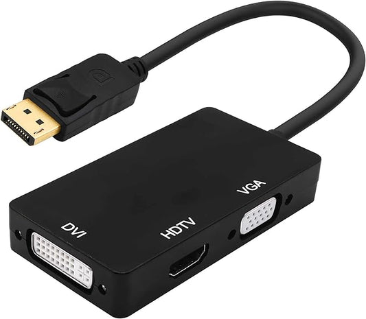 DisplayPort to HDTV VGA DVI Adapter DP to VGA DVI HDTV 3 in 1 Adapter Converter Male to Female Cable for PC Laptop TV Projector