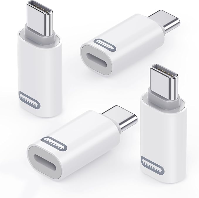 MoKo Lightning to USB C Adapter for iPhone 17 Air 16 15 Pro Max Plus, Galaxy S25 S24 S23, iPad Pro/Air, 4 Pack USB-C to Lightning Adapte for Fast Charging/Data Transfer, Not for Audio/OTG, White PD
