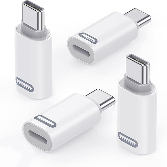 MoKo Lightning to USB C Adapter for iPhone 17 Air 16 15 Pro Max Plus, Galaxy S25 S24 S23, iPad Pro/Air, 4 Pack USB-C to Lightning Adapte for Fast Charging/Data Transfer, Not for Audio/OTG, White PD