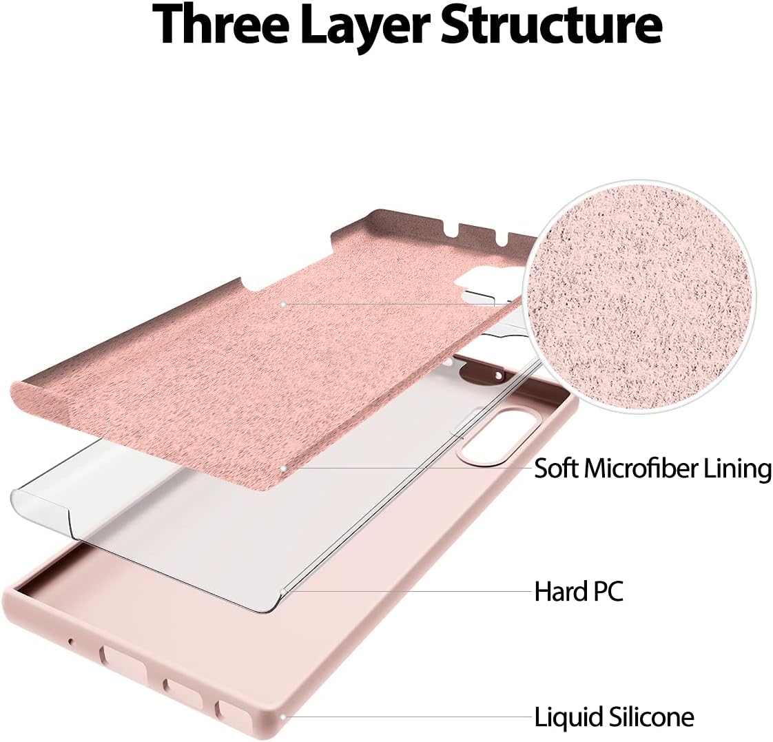 GOOSPERY Liquid Silicone Case for Galaxy Note 10 Plus (2019), Silky-Soft Touch Full Body Protection, Pink Sand