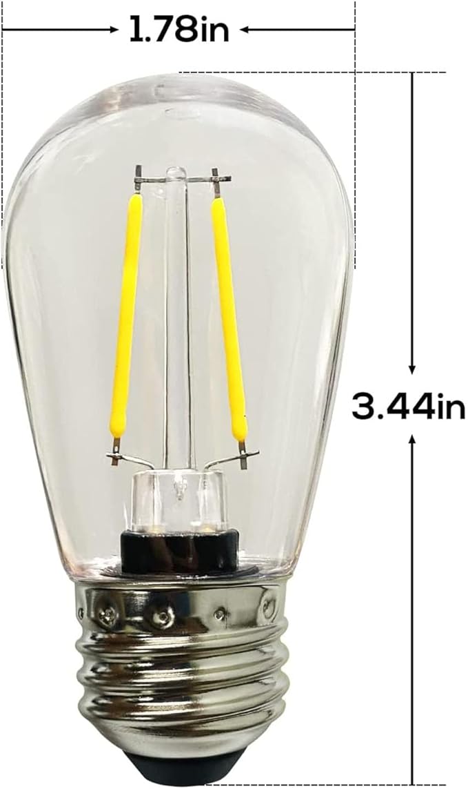 Banord 50 Pack Dimmable 2W S14 Replacement LED Bulbs, 2700K Warm White Waterproof Outdoor String Lights, Vintage Filament, Shatterproof E26 Screw Base Edison Light Bulbs
