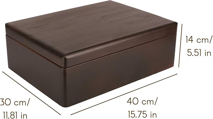 XL Brown Wooden Box Storage with Hinged Lid | 15.8 x 11.8 x 5.5 inches (+-0.5) | Gift Box for Tool Dog Toy Shoes Clothes Kitchen Storage Document | Wood Keepsake Chest