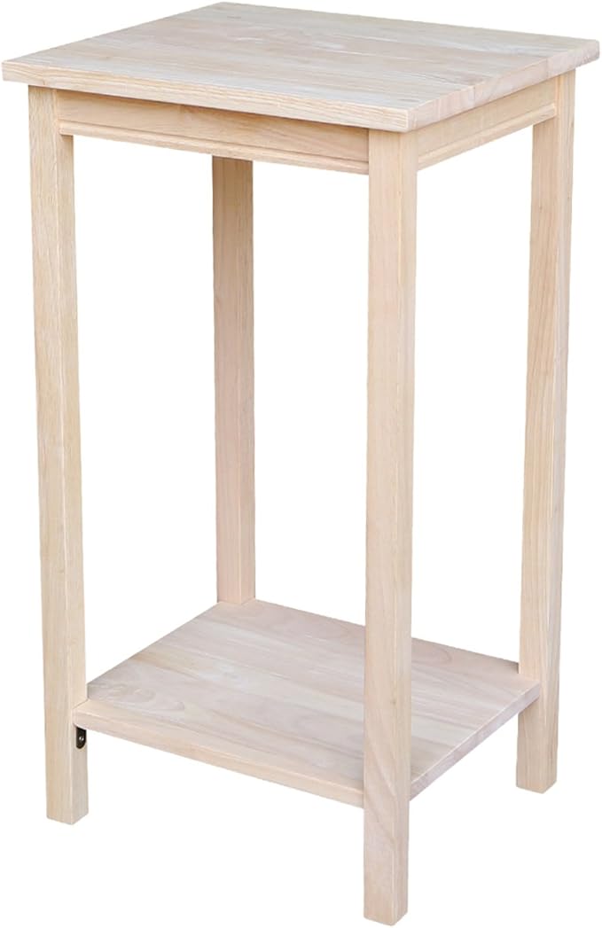 IC International Concepts, Portman Accent Table , Solid Real Wood, Sturdy Parawood,16 X 14 X 29, Minimum Assembly, DIY, Paint or Stain in Any Color, Unfinished