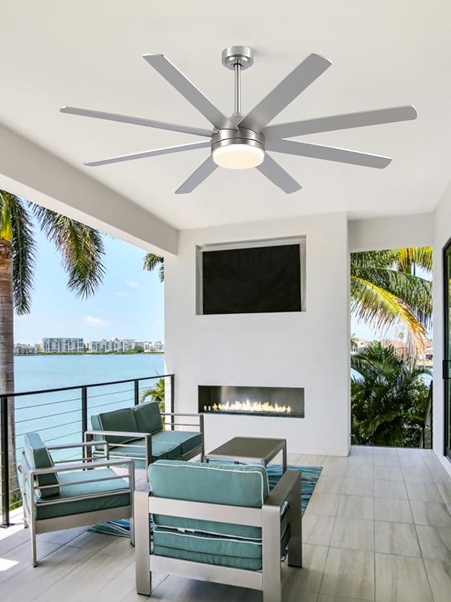YUHAO 62 Inch Brushed Nickel Ceiling Fan with Light and Remote Control.Noiseless,Dimmable,3CCT,6 Speeds Reversible, DC Ceiling Fans for Indoor or Covered Outdoor