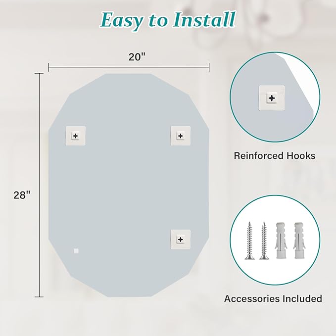 Pregaspor Single Beveled Edge Bathroom Vanity Mirror, 20" x 28" Oval Wall Mirror, Shatterproof Frameless Mirror for Over Sink, Restroom