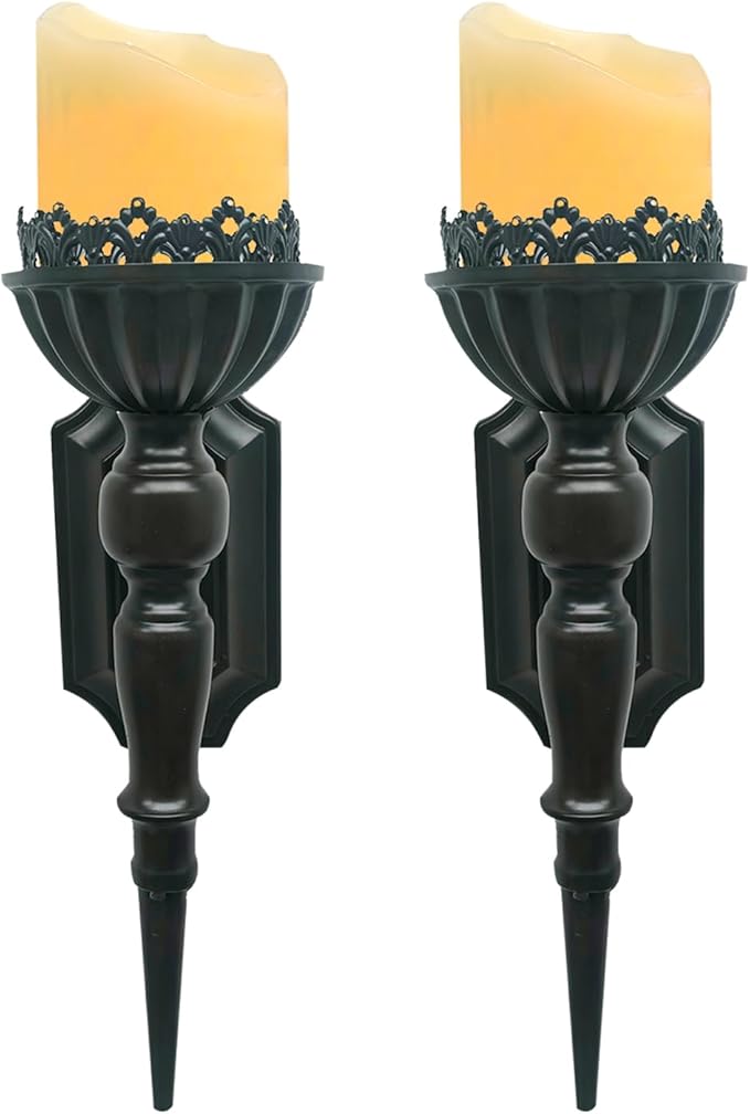 Gothic Wall Candle Sconces Set of 2 - Black Wall Mounted Candle Holders - Halloween Decor for Indoor Living Room Bathroom
