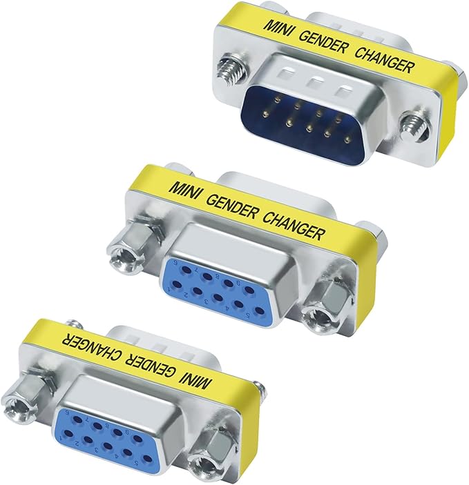 DTECH Serial Adapter 3-Pack (DB9 F-F, M-F, M-M), Mini Size RS232 Coupler, Female to Male 9 Pin Connector, for PC Computer Data Transfer