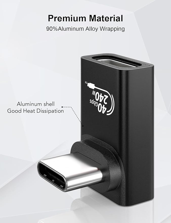 XAOSUN USB C 90 degree adapter 40Gbps, 240W USBC Angle adapters, thunderbolt 4 right angle adapter Compatible with Thunderbolt 4 for Steam Deck, ROG Ally, MacBook, Switch, iPhone 17/16, Black (2-Pack)