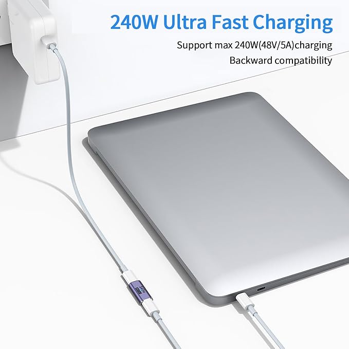 240W USB C Coupler (2 Pack), USB Type C Female to Female Adapter Extender Compatible with Thunderbolt 4/3 Support up to 240W Charging, 40Gbps Data Transfer and 8K@60Hz Video