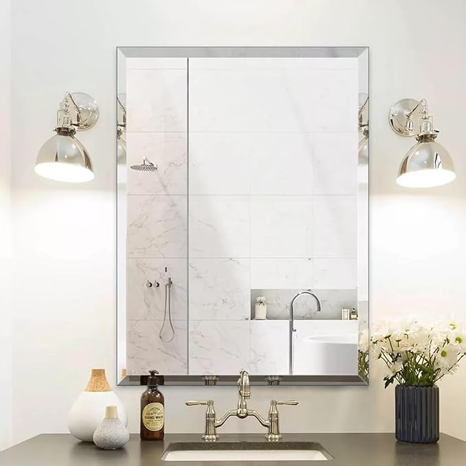 Frameless Mirror for Bathroom Vanity,24x32in Wall Mounted Mirrors for Over Sink Decorative Rectangular Frameless Mirror,With Polished Edge,Hangs Horizontally Or Vertically,Entryways,Room,Shatterproof