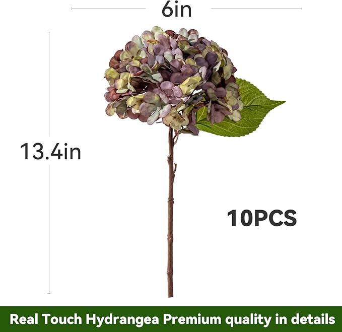 10PCS Fake Hydrangea Artificial Flowers Hydrangea Bouquet for Home Wedding Bridal Bouquet Office Party Table Centerpiece DIY Floral Decor (Autumn Purple)