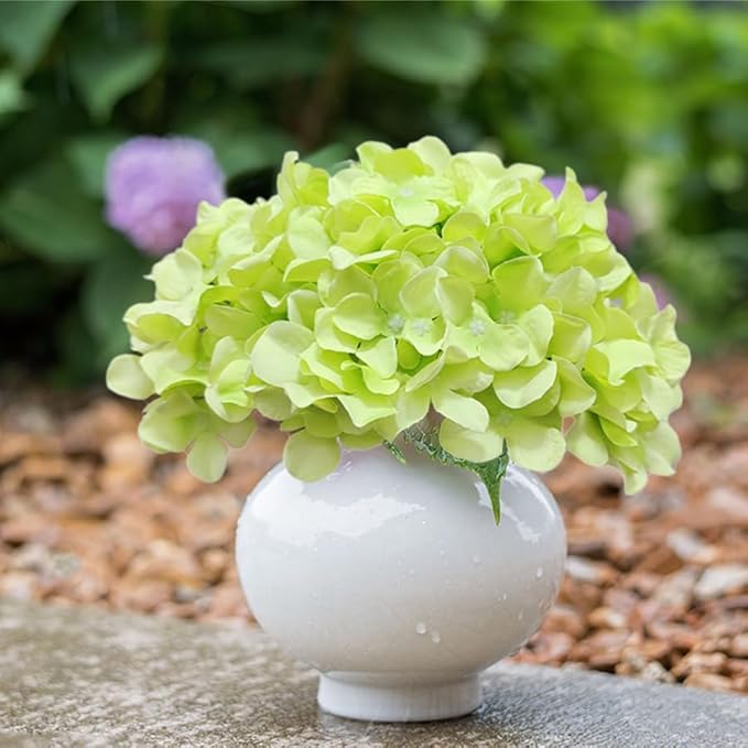 20 Pcs Green Hydrangea Artificial Flowers Bulk, Faux Hydrangea Flowers Heads, Artificial Fake Silk Hydrangea Flowers with Stems, Green Flowers Artificial for Decoration Wedding Décor Crafts