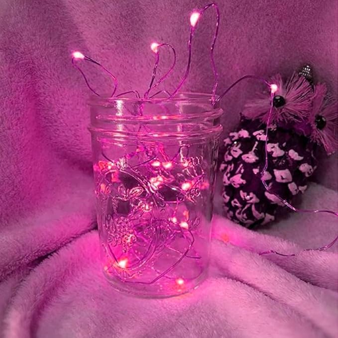 String Lights,LED Copper Wire Lights, Each Set 33ft/10M 100LEDs and 6 Remote Control.AA Battery Powered,Decor Rope Lights for Holiday,Wedding, Parties.(Pink)