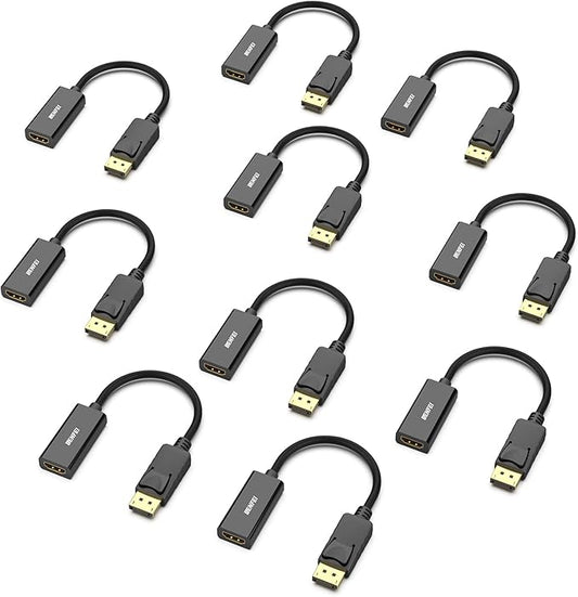 BENFEI DisplayPort to HDMI Adapter, 10 Pack Gold Plated DisplayPort/DP from Computer/Laptop to HDMI from Monitor/TV/Projector Converter (Not Bi-Directional, Not Compact with USB Port)