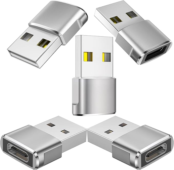 Herfair USB C Female to USB Male Adapter 5-Pack Type C to USB A Converter for Charging/Data Compatible with iPhone 15 Plus/Pro Max,iPad Pro/Air 4/Mini 6,Galaxy S24/S23/S22/S21,More (Silver)