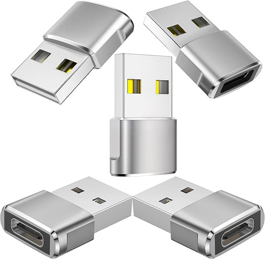 Herfair USB C Female to USB Male Adapter 5-Pack Type C to USB A Converter for Charging/Data Compatible with iPhone 15 Plus/Pro Max,iPad Pro/Air 4/Mini 6,Galaxy S24/S23/S22/S21,More (Silver)
