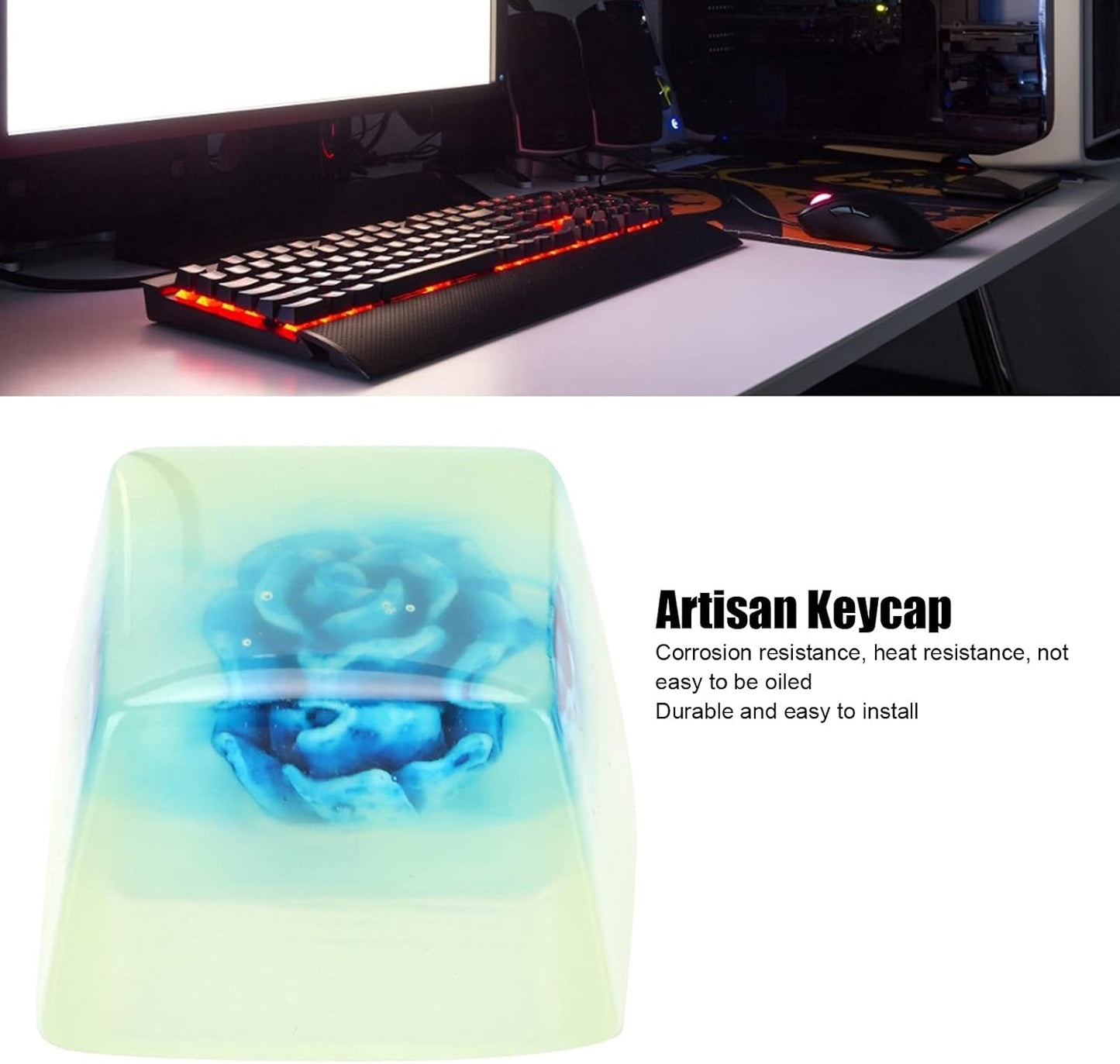 Zopsc Game Resin Keycap, Cute Custom Handmade Keycap for Game Players and Keyboard Enthusiasts (White Rose)